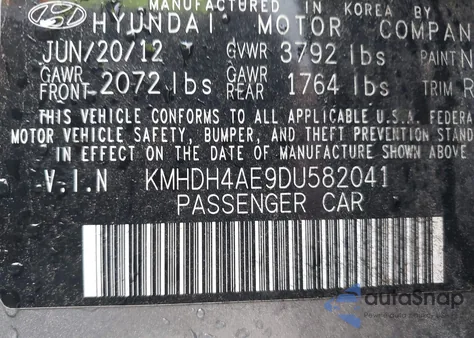 2013 Hyundai Elantra Limited из США, поврежденный, VIN KMHDH4AE9DU582041